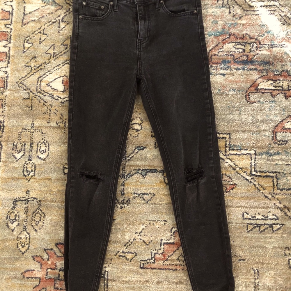 High waisted distressed black jeans